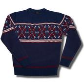 View Item Pop 60's Retro Ski Jumper Knitwear Pullover Snowflake Navy Blue / Red / White 